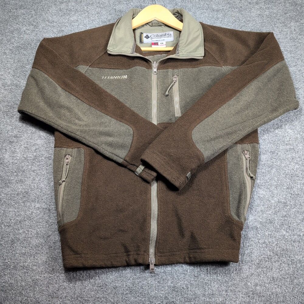 Columbia Titanium Interchange Fleece Jacket Mens Large Brown Grey Full Zip Layer
